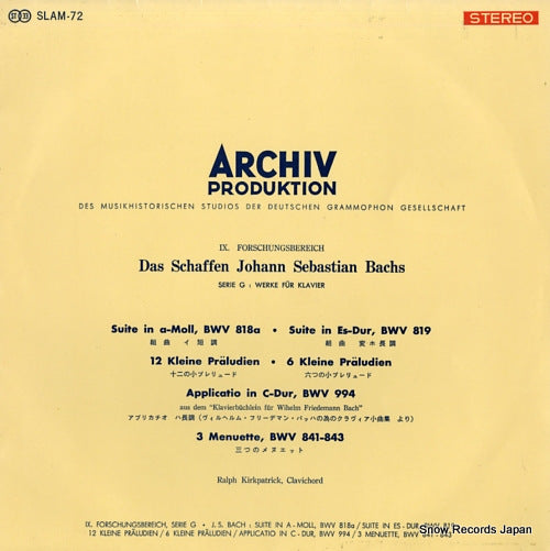 KIRKPATRICK, RALPH bach; suite in a-moll SLAM-72