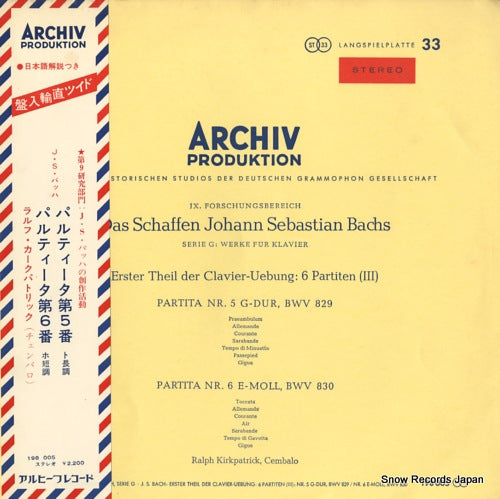 KIRKPATRICK, RALPH bach; erster theil der clavier-uebung: 6 partiten (iii) 198005