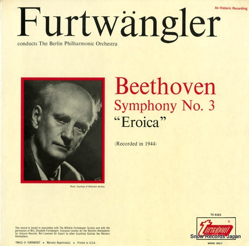 FURTWANGLER, WILHELM beethoven; symphony no.3 "eroica" TV4343