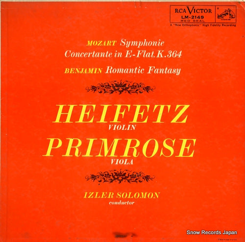 JASCHA, HEIFETZ / WILLIAM PRIMROSE mozart; symphonie concertante in e-flat, k.364 LM2149