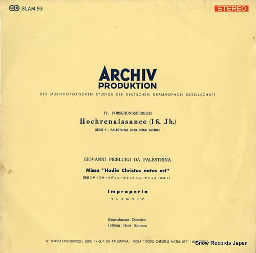 SCHREMS, HANS palestrina; missa "hodie christus natus est" / improperia SLAM-93