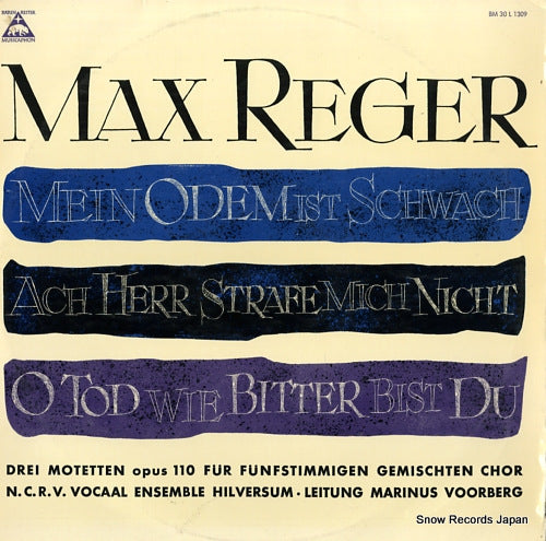 GREGER, MAX drei motetten opus110 fur funfstimmigen gemischten chor BM30L1309