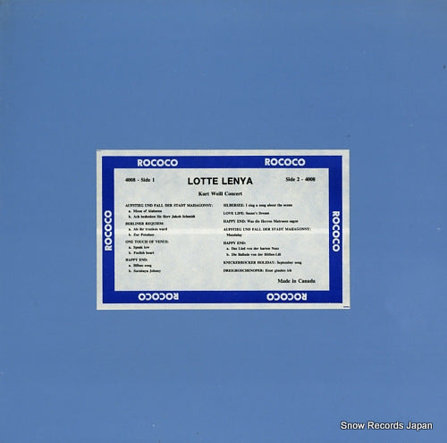 LENYA, LOTTE kurt weill concert RR4008