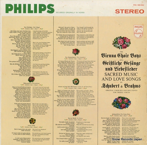 VIENNA CHOIR BOYS, THE the vienna choir boys sing sacred music and love songs by schubert & brahms PHS900-002