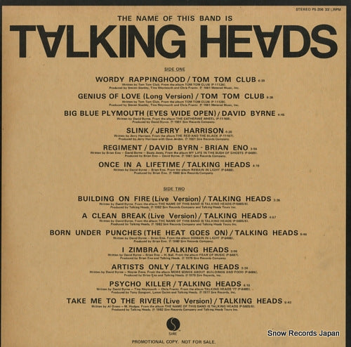 TALKING HEADS the name of this band is talking heads PS-206