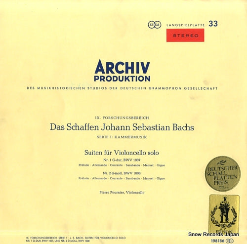 FOURNIER, PIERRE bach; suiten fur violoncello solo 198186/1198186