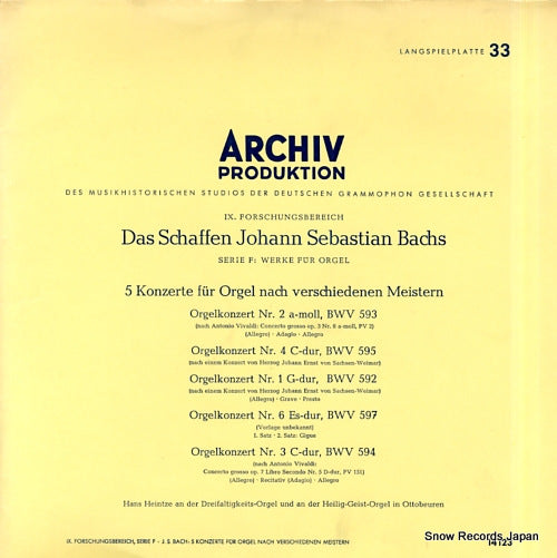 HEINTZE, HANS bach; 5 konzert fur orgel nach verschiedenen meistern 14123
