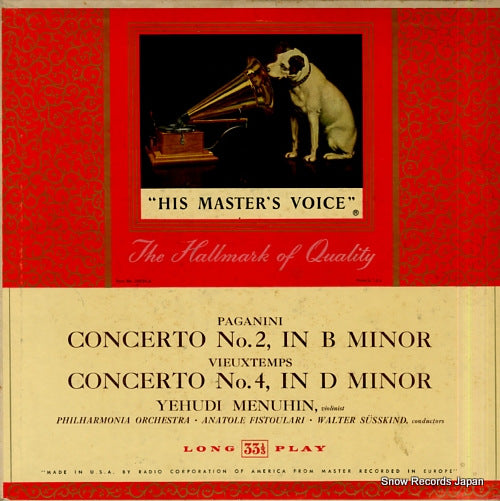 MENUHIN, YEHUDI paganini; concerto no.2 in b minor LHMV-1015