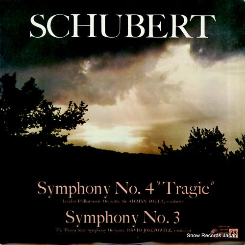 BOULT, ADRIAN / DAVID JOSEFOWITZ schubert; symphony no.4 "tragic" / no.3 SMS-2462
