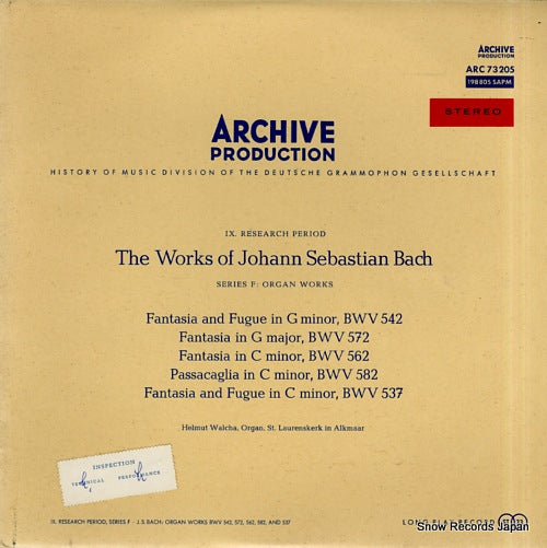 WALCHA, HELMUT bach; organ works ARC73205