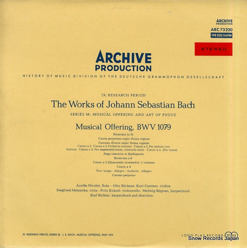 RICHTER, KARL bach; musical offering, bwv1079 ARC73220