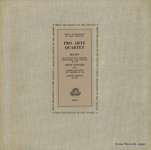 PRO ARTE QUARTET mozart; string quintet in g monor k.516 COLH42