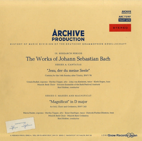 RICHTER, KARL bach; jesu der du meine seele/magnificat ARC73197