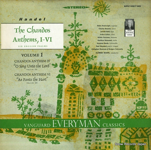 MANN, ALFRED handel; the chandos anthems 1-6 vol.1 SRV-227SD