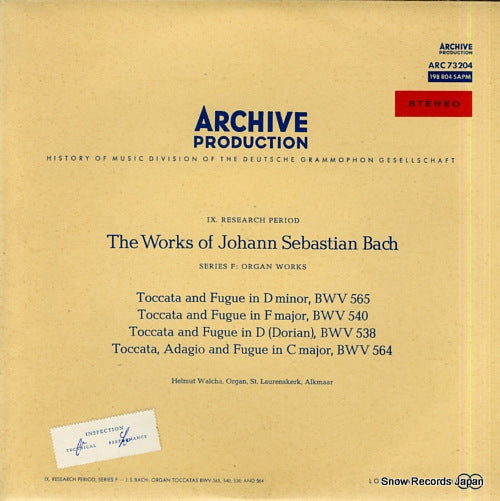 WALCHA, HELMUT bach; toccatas and fugues ARC73204
