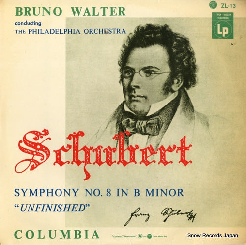 WALTER, BRUNO schubert; symphony no.8 in b minor unfinished ZL-13