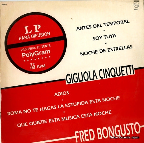 CINQUETTI, GIGLIOLA / FRED BONGUSTO lp para difusion POLYGRAM000614