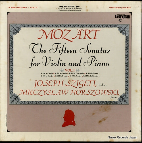 SZIGETI, JOSEPH mozart; the fifteen sonatas for violin and piano SRV262SD