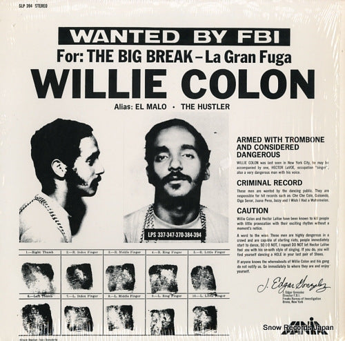COLON, WILLIE wanted by fbi / the big break la gran ffuga SLP394