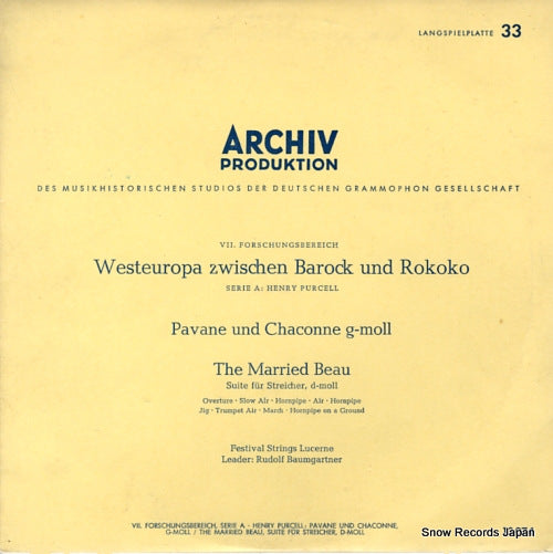 BAUMGARTNER, RUDOLF purcell; pavane und chaconne g-moll 13074
