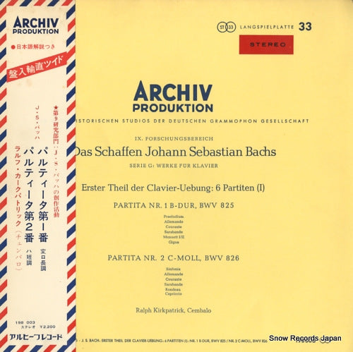 KIRKPATRICK, RALPH bach; erster theil der clavier-uebung: 6 partiten (i) 198003