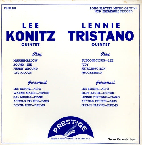 KONITZ, LEE / LENNIE TRISTANO lee konitz quintet / lennie tristano quintet PRLP101