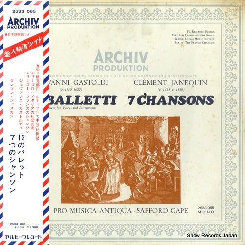 CAPE, SAFFORD gastoldi; 12 balletti / janequin; 7 chansons 2533065