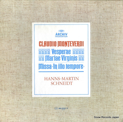 SCHNEIDT, HANNS-MARTIN monteverdi; vesperae mariae virginis/missa in illo tempore MA5020