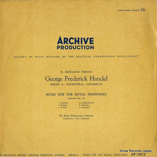 LEHMANN, FRITZ handel; music for royal fireworks AP13012