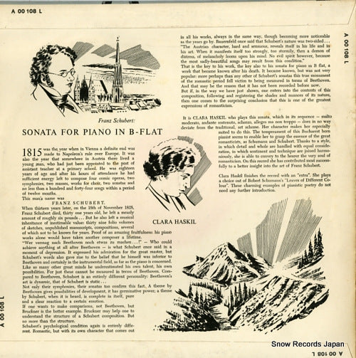 HASKIL, CLARA schubert; sonata for piano A00108L