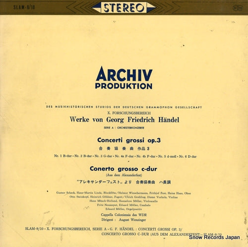 WENZINGER, AUGUST handel; concerti grossi / concerto grosso aus dem alexanderfest SLAM-9