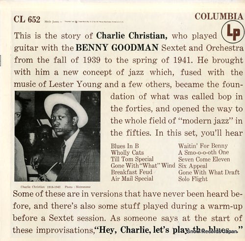 CHRISTIAN, CHARLIE charlie christian with the benny goodman sextet and orchestra CL652