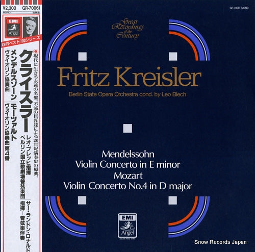 KREISLER, FRITZ mendelssohn; violin concerto in e minor, op.64 GR-70061