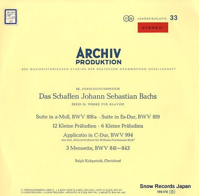 KIRKPATRICK, RALPH bach; das schaffen johann sebastian bachs 198178