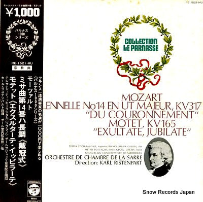 RISTENPART, KARL mozart; messe solennelle no.14 "du couronnement" RE-1521-MU