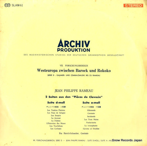 HARICH-SCHNEIDER, ETA rameau; 2 suiten aus den "pieces de clavecin" SLAM-61
