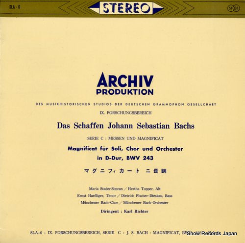 RICHTER, KARL bach; magnificat fur soli, chor und orchester in d-dur SLA-6