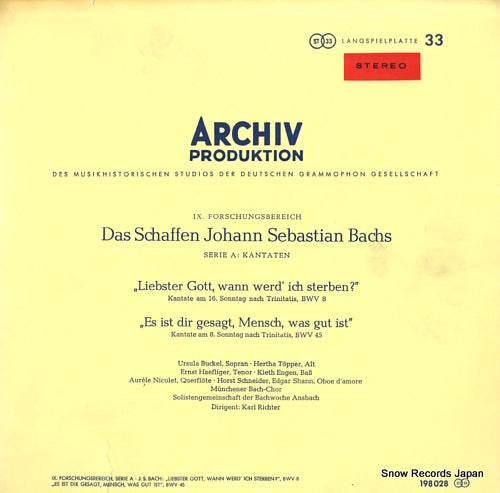 RICHTER, KARL bach; "liebster gott, wann wer'd ich sterben?" 198028,198-028