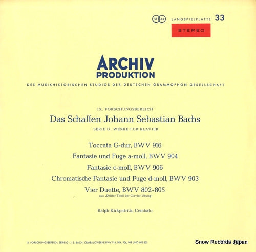 KIRKPATRICK, RALPH bach; toccata g-dur, bwv916 198185