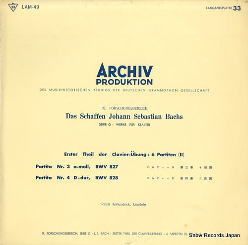 KIRKPATRICK, RALPH bach; partita nr.3 a-moll, bwv827 LAM-49