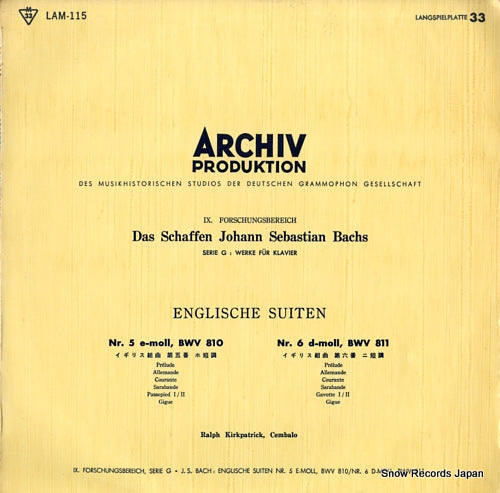 KIRKPATRICK, RALPH bach; englische suiten nr.5 e-moll, bwv 810 / nr.6 d-moll, bwv 811 LAM-115