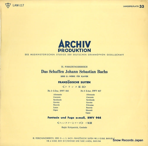 KIRKPATRICK, RALPH bach; franzosische suiten nr.5 g-dur, bwv816 / nr.6 e-dur, bwv817 LAM-117