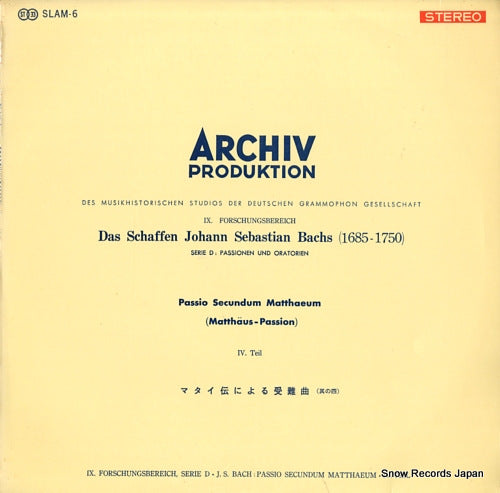 RICHTER, KARL bach; passio secundum matthaeum SLAM-6