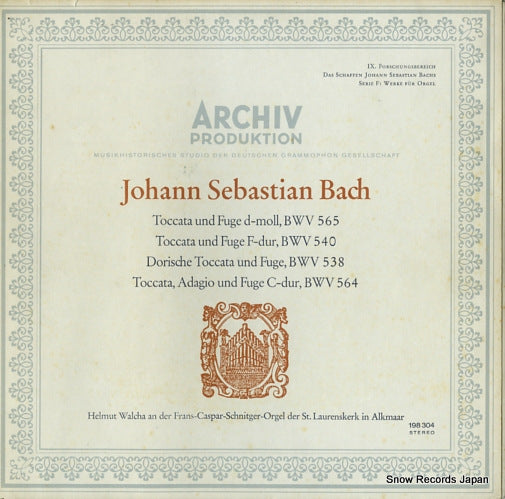 WALCHA, HELMUT bach; toccata und fuge d-moll bwv565 198304
