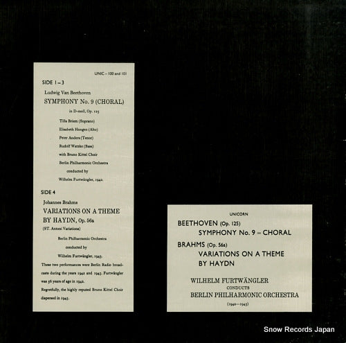 FURTWANGLER, WILHELM beethoven; symphony no.9 "choral" UNIC-100-101